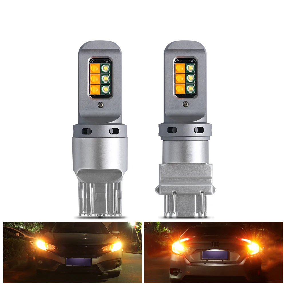 2Pcs Car Led Lights Bi-Color 1157 BAY15D P21/5W Two-Colors Canbus Car DRL Turn Signal 2 in 1 Lamps 7443 W5W 3157 12V Diode Amber