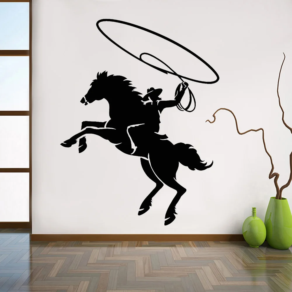 Cowboy Vinyl Wall Decal Boys Room Decoration Wild Style West Horse Lasso Wall Sticker Home Decor For Living Room Bedroom Z102