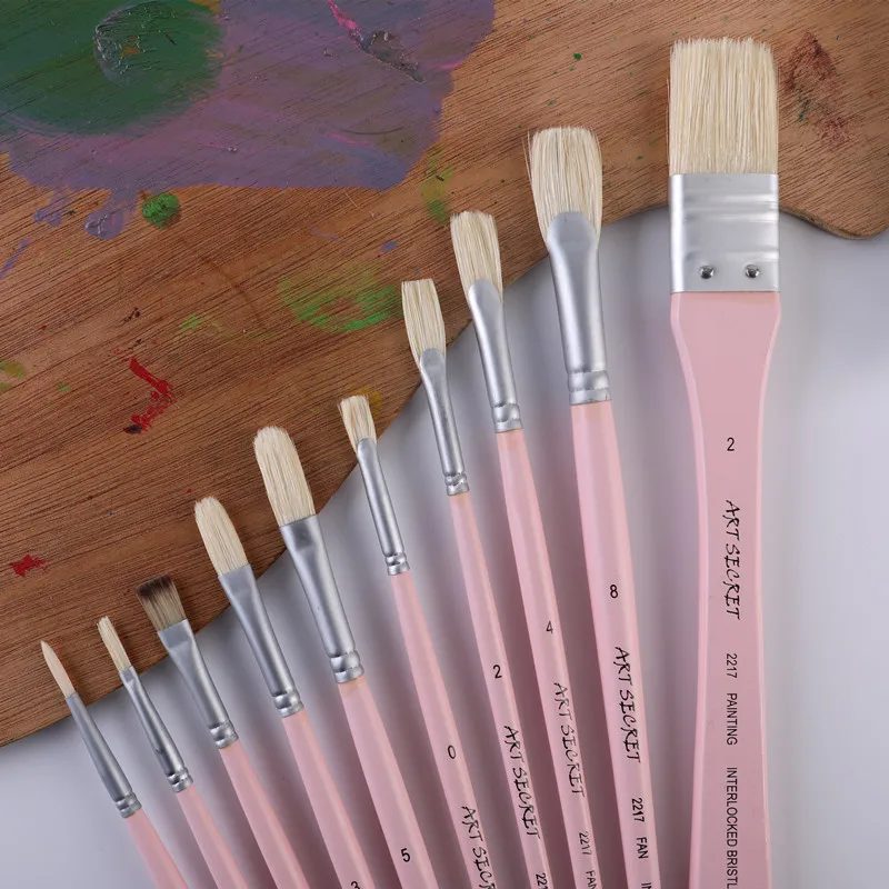 ArtSecret High Grade 10/Set 2217 Paint Brushes Hog Bristle Hair Wooden Handle Artistic Art Tool For Acrylic&Oil Drawing