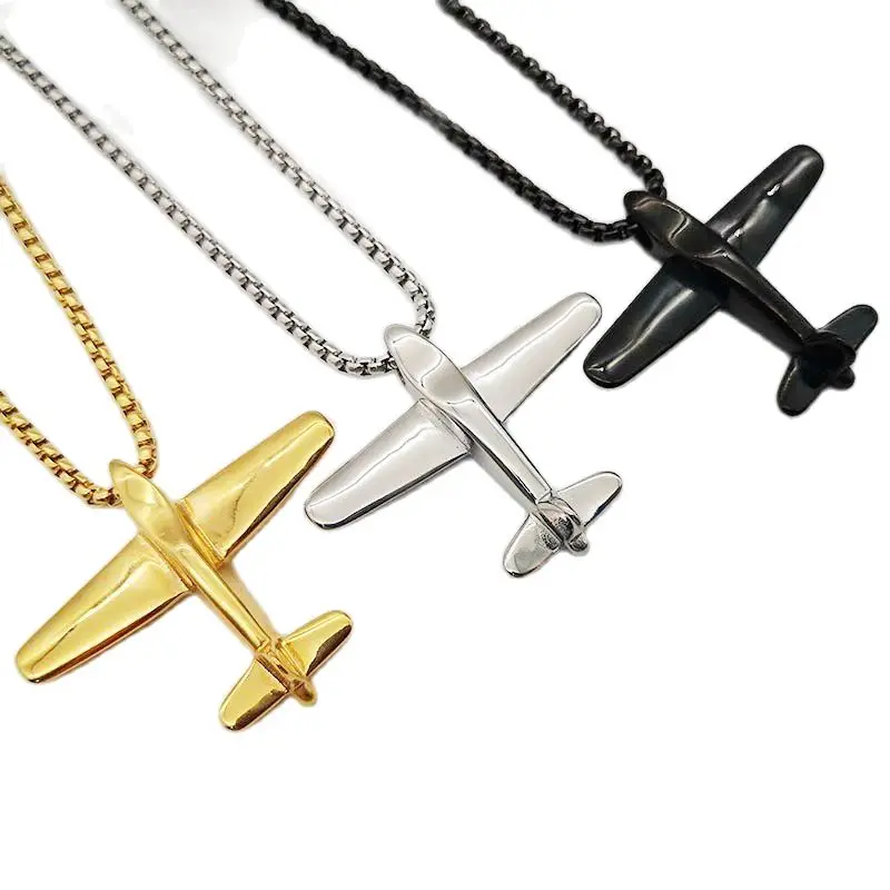 

New Hip hop Fashion Popular Stainless Steel Plane Pendant Necklaces Airplane Aircraft Choker Necklace For Women Men Jewelry