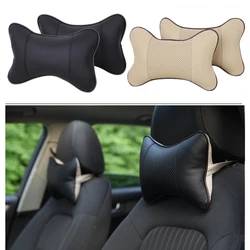 1pcs Car Neck Pillows Both Side Pu Leather  Pack Headrest For Head Pain Relief Filled Fiber Universal Car Pillow