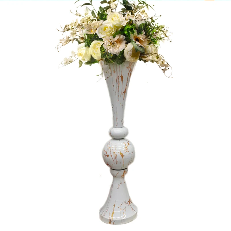 PEANDIM 10pcs/lot Flower Pot White Floor Vase Mariage Table Centerpieces Metal Flower Vase Stands For Home Wedding Decoration