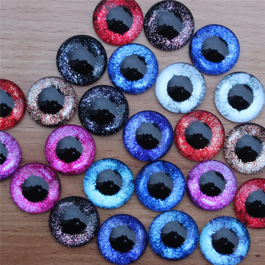 6 8 10 12 14 16 18 20 25mm  Random Mixed Dragon Cat Eyes Pattern Round Glass Cabochon Flatback Photo DIY Making Accessory Paired