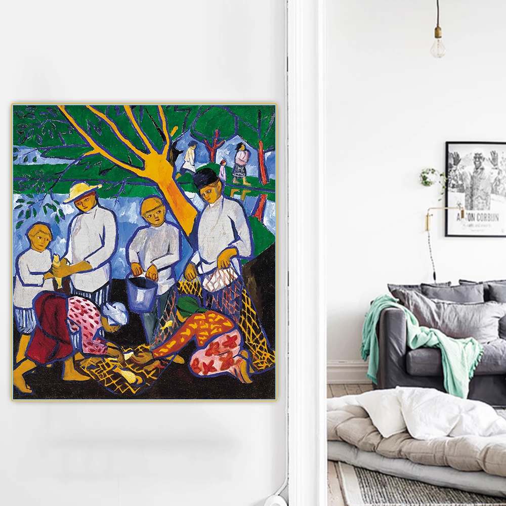 Citon Natalia Goncharova《Fishing (fishers)》Canvas Oil Painting Artwork Poster Decorative Picture Wall Decor Home Decoration