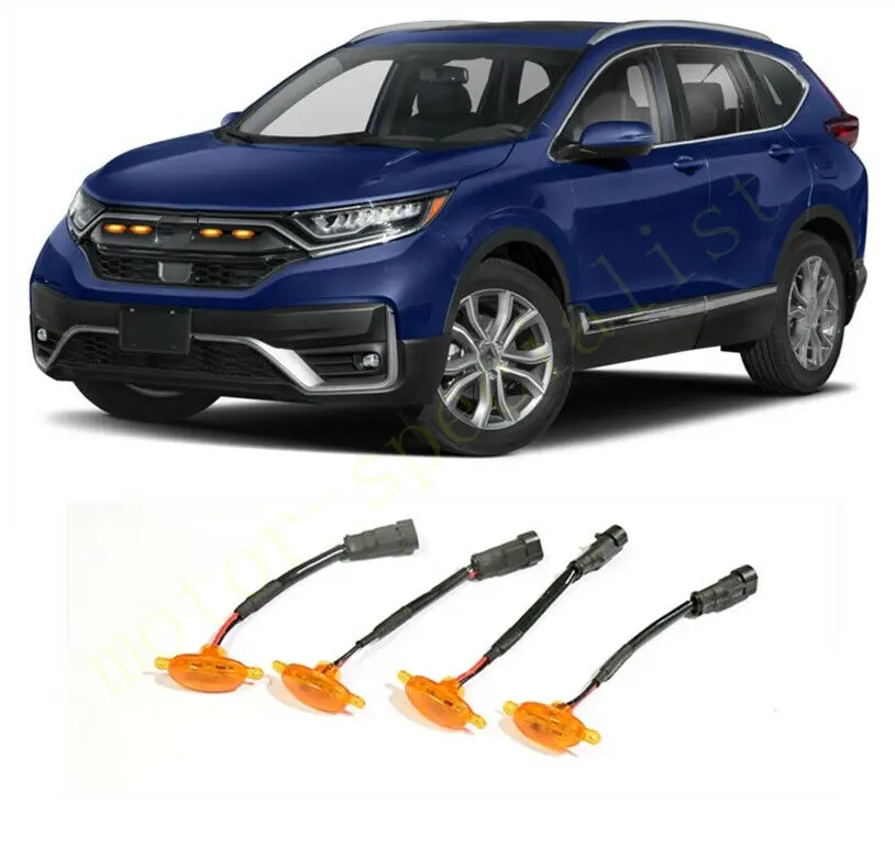 LED Car Front Grille LED Amber Light Raptor Style Light Kit Decor W/ Wire Speed 4Pcs For Honda CR-V 2017-2021