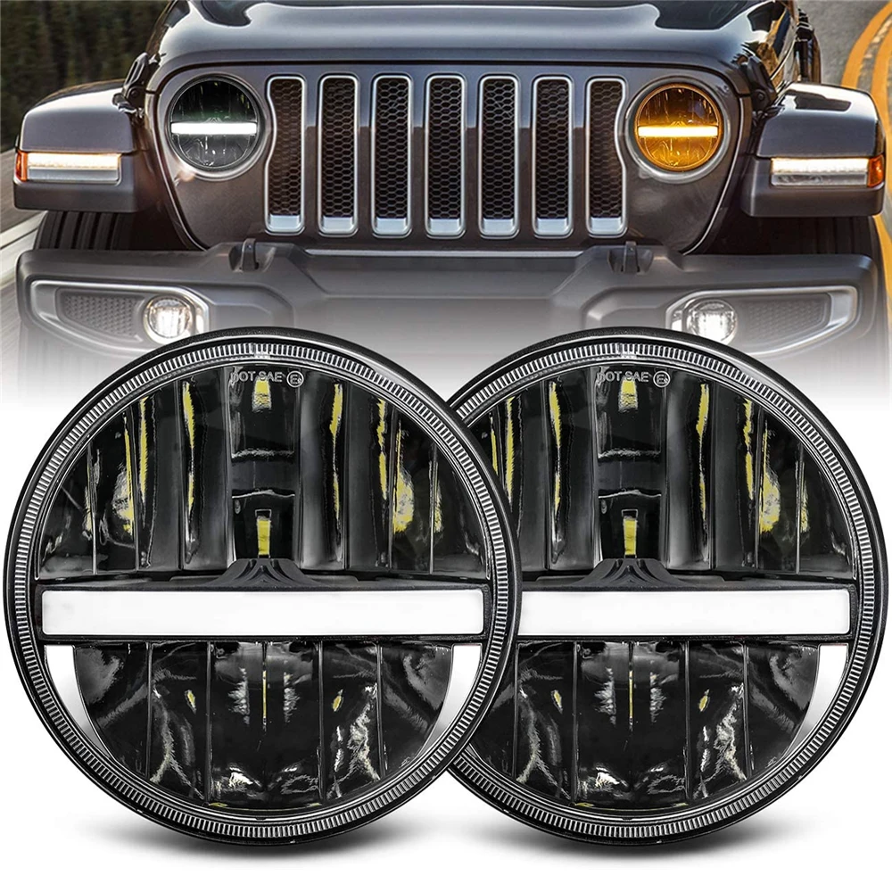 7 Inch LED Headlight DRL Angel Eyes Running Lights for Cars 12v for Lada Niva 4X4 Offroad Car Accessories Jeep Wrangler JK TJ