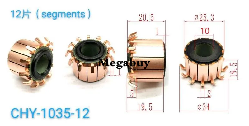 10*25.3*20.5mm 12P Teeth Copper Hook Type Electrical Motor Commutator