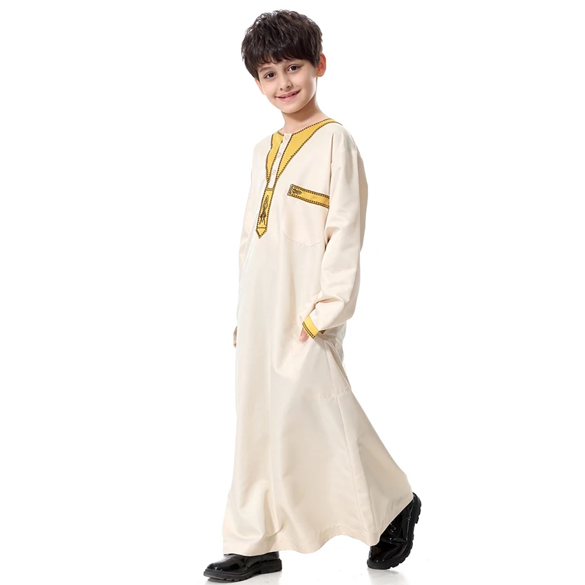 Muçulmano robe para crianças adolescentes abaya islâmico roupas homem arábia saudita manga cheia paquistão thobe ramadan kurta