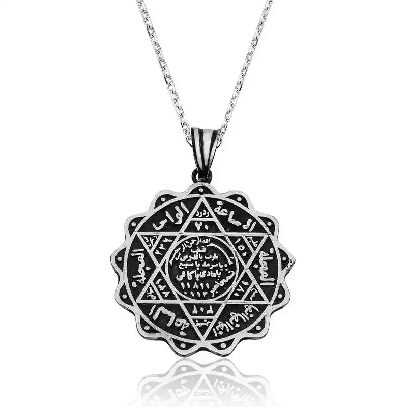 Silver Solomon Seal Pendant 925 Sterling Women Fine Jewelry Wedding Party Birthday Gift - Box - Pendant - Chain Choker - Female - Ladies - Fashion