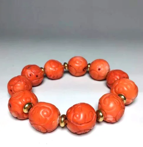 

Old China natural Hand carved Ruyi texture coral Bracelets