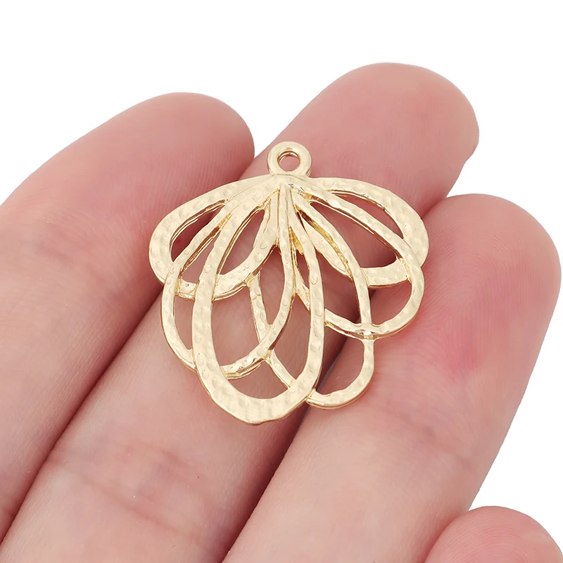 10 x Gold Color Hollow Open Flower Charms Pendants for DIY Earrings Jewelry Making Accessories 29x26mm