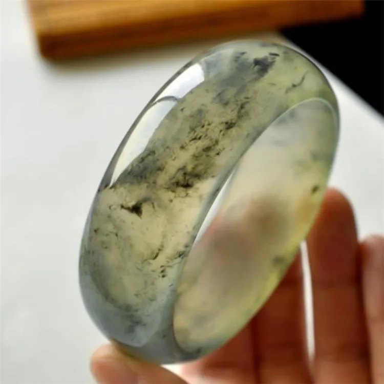 China XiuJade  Natural Original Ecological Copywriting Ink Black Flower Bracelet Widened Version Exquisite Bangles Jewelry