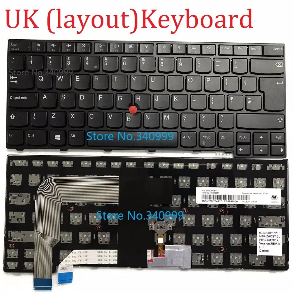 New original UK keyboard for Lenovo Thinkpad T460P laptop Keyboard noBacklit with frame PK131342C12 01ER857