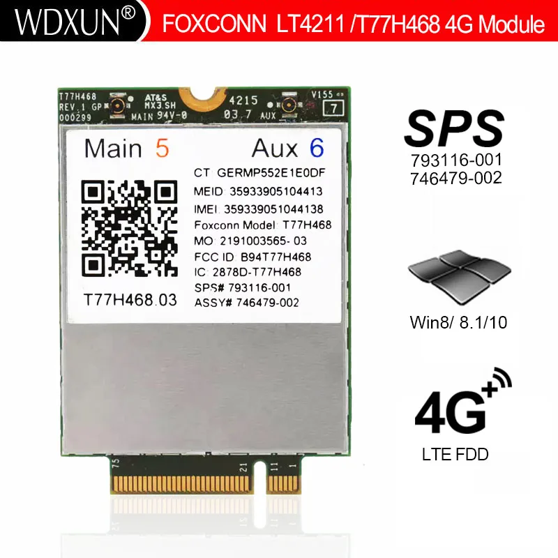 

4G Module LT4211 T77H468 GOBI5000 LTE/EV-DO/HSPA+WWAN Card SPS:793116-001 for HP Elitebook 740 750 820 840 850 G2/810 G3