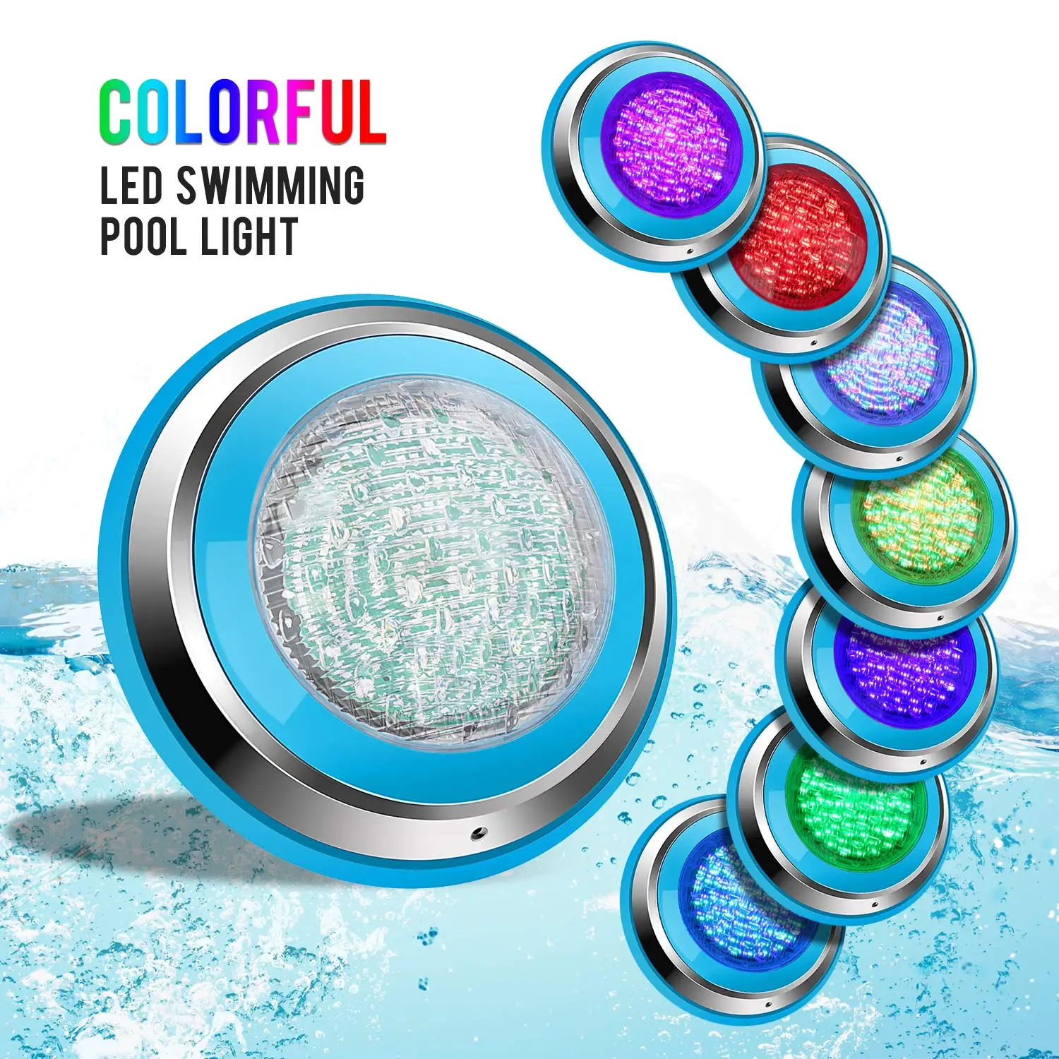 luz de piscina led com controle bluetooth a prova dagua ip68 47w rgb com cabo de 3m tres canais cinco modos de operacao 01