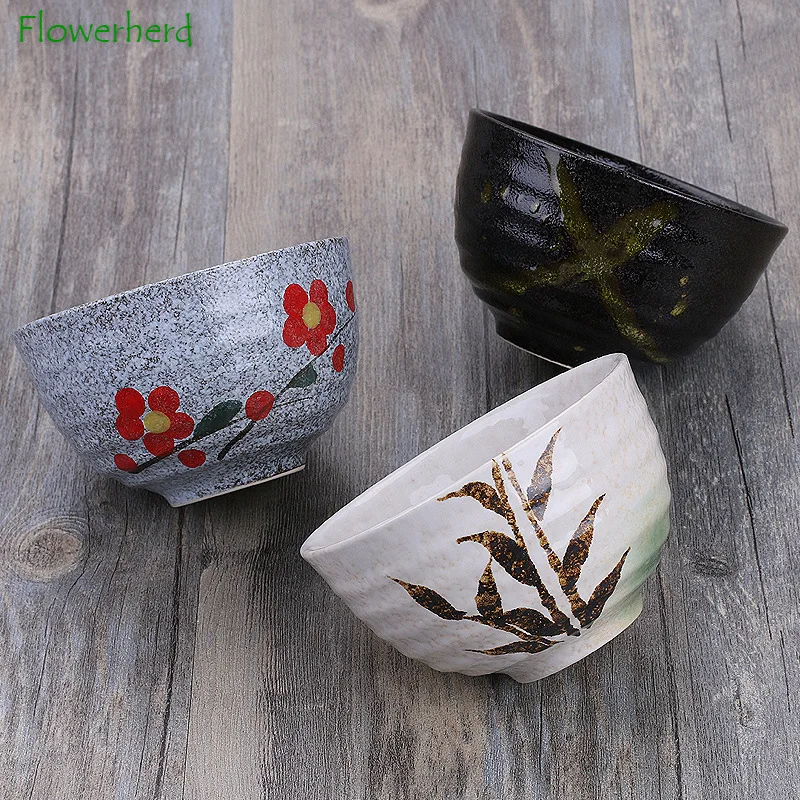 4.5 Inch Japanese and Korean Style Ceramic Bowl Ring Pattern Rice Bowl Japanese Matcha Bowl Dessert Bowl Soup Bowl Ramen Bowl