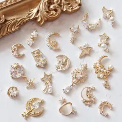 10pcs/lot 3D Star Moon Unicorn Alloy Nail Art Zircon Pearl Crystal Metal Manicure Nails Accesorios Supplies Decorations Charms
