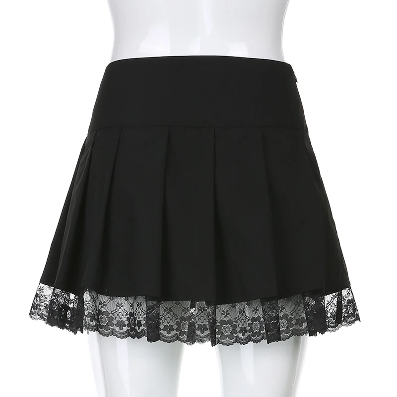 Sweetown Lace Up Goth New Pleated Skirt Woman Punk Style Dark Academia Aesthetic Vintage 90s Streetwear Black Dance Mini Skirts image 6