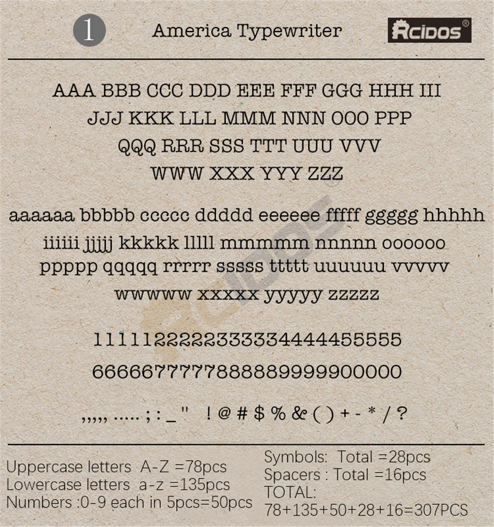 RCIDOS-láminas de grabado CNC de latón de 15mm para estampación de letras, 307 unids/set, apto para máquina de sellos movego, precio solo para