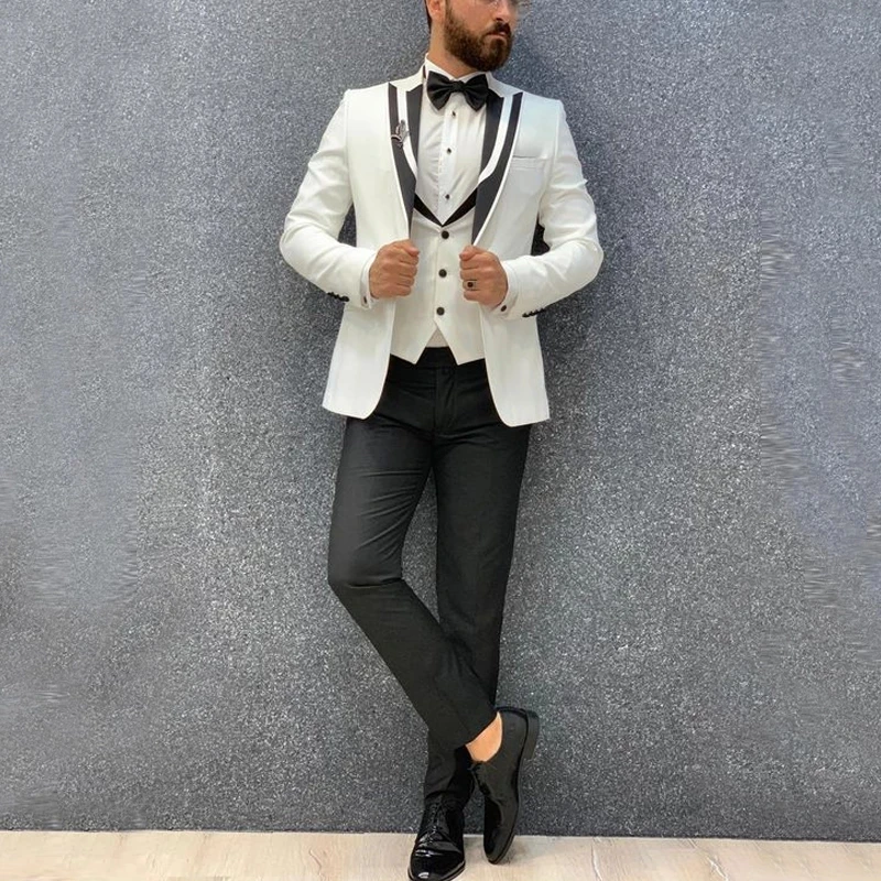 Men Tuxedo Groom Wear Suits Shawl Lapel Slim Fit High Quality Wedding Business Prom Party Suits 3 Pieces Suit(Jacket+Vest+Pants)