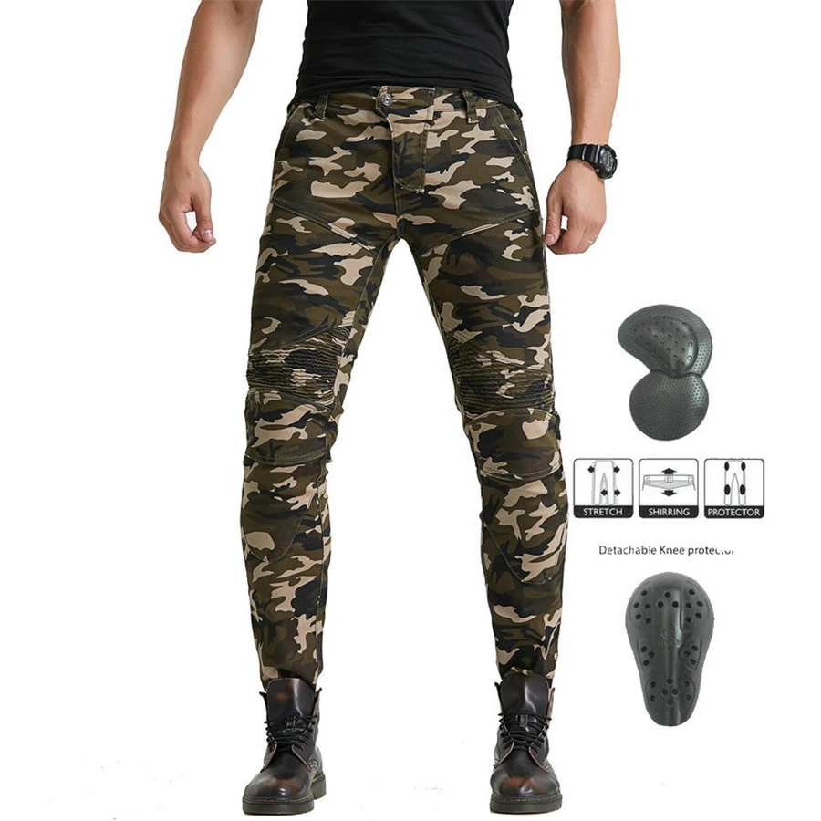 

Motorcycle riding jeans fall-resistant slim pants high elastic motorcycle jeans with protective equipment camouflage pants