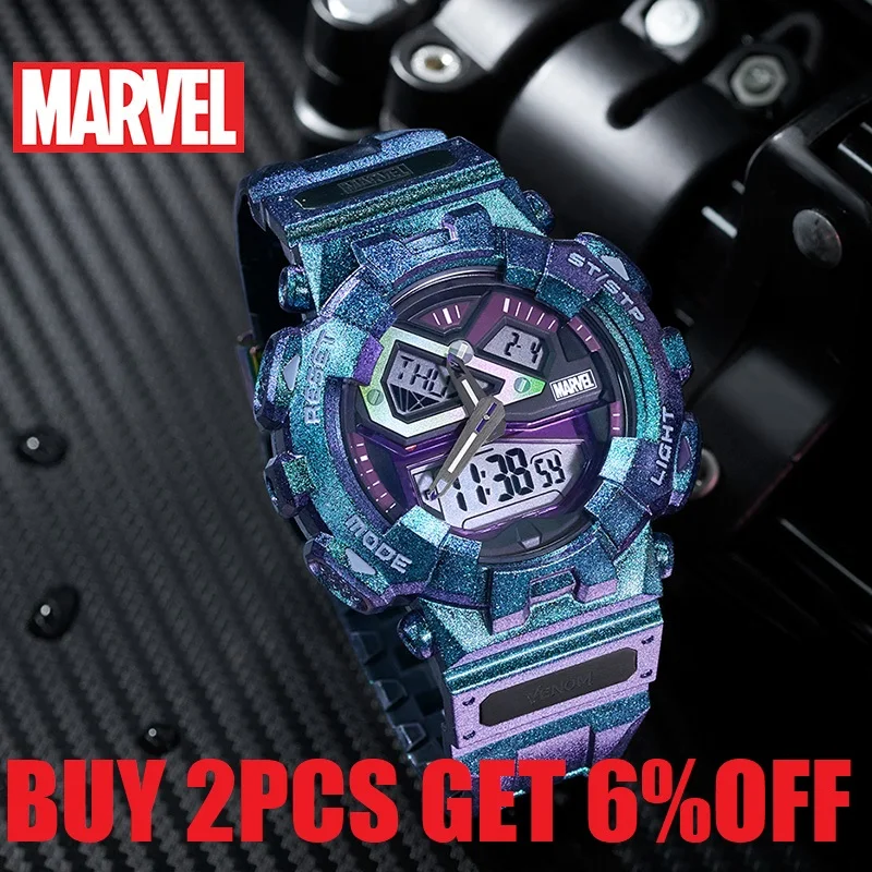 Marvel For Mens Watch Avengers Sport Dual Display Wristwatch Tony Stark Venom 100M Waterproof Boy Male Clock Calendar 3D Stereo