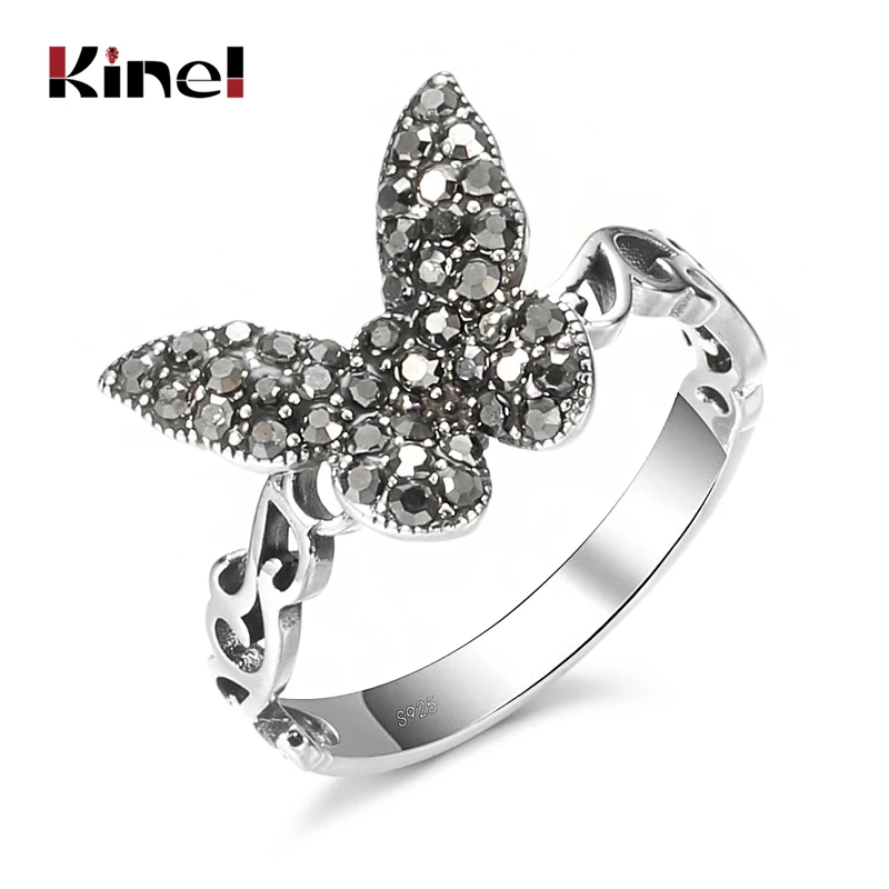 Kinel Boho Jewelry Butterfly Rings for Women Tibetan Silver ethnic wedding Ring Valentine's Day Present Crystal Accessories Gift