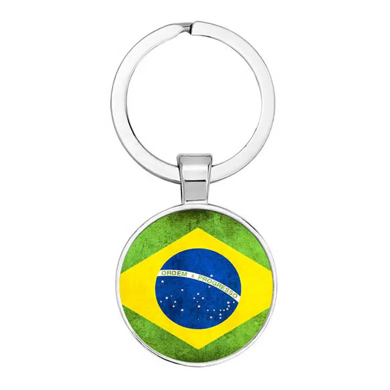 Flag United States United Kingdom Russia Spain Keychain Glass Cabochon Jewelry Keychain Ring Lady Men\'S Pendant Souvenir Gift