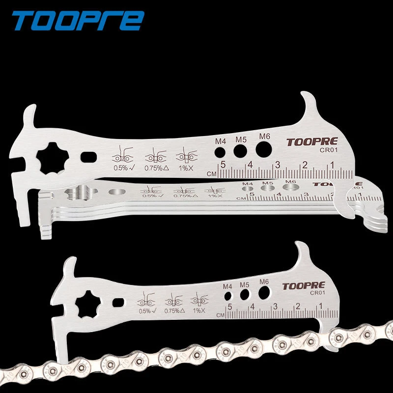 

TOOPRE 6-in-1 Bike Chain Loss Checker Chain Hook Wear Indicator Gauge Bolt Measurement Presta Valve Nut Installation Removal