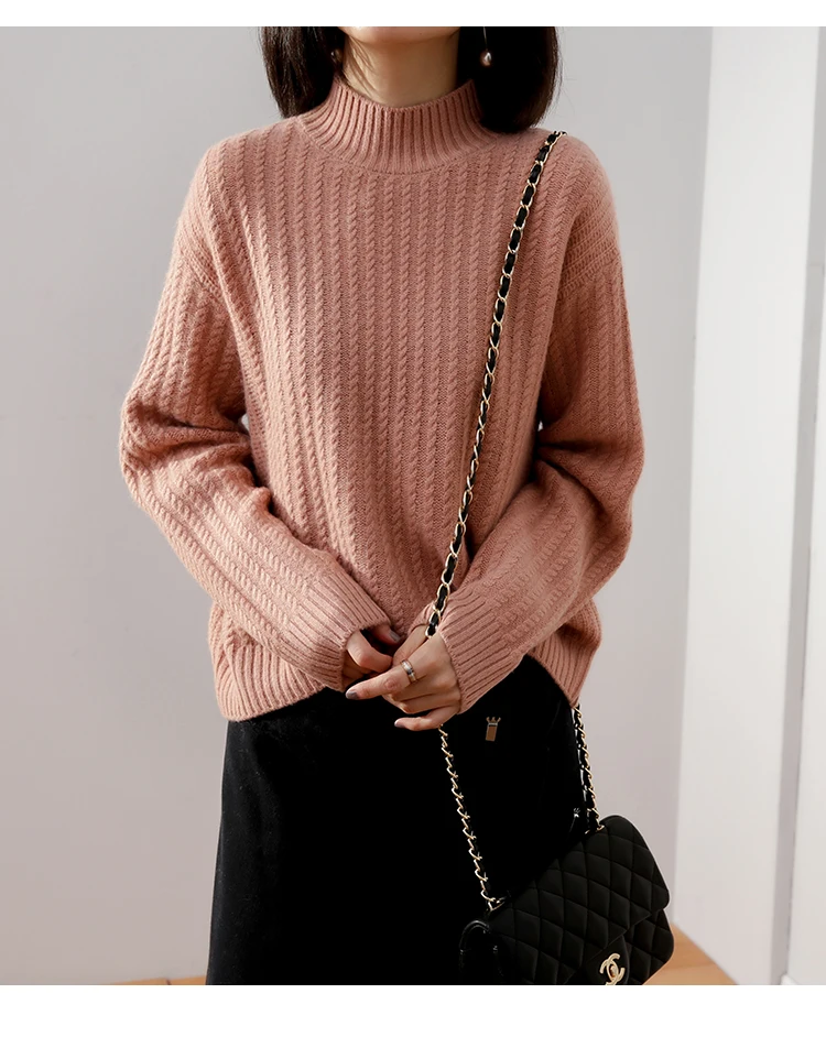 Autumn and winter Small Twist sweater Cashmere Women\'s Half turtleneck Cashmere Sweater Loose Sweater Pullover Clothes