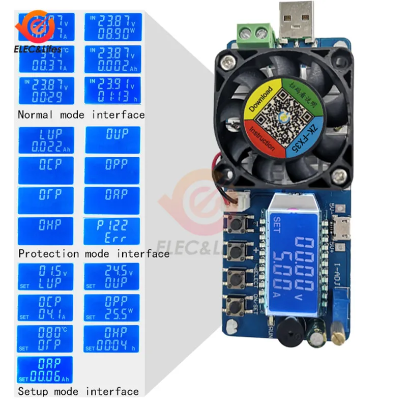 FX25 4A 25W / FX35 5A 35W Electronic Load Battery Capacity Tester Constant Current USB Power Detector Adjustable Resistor