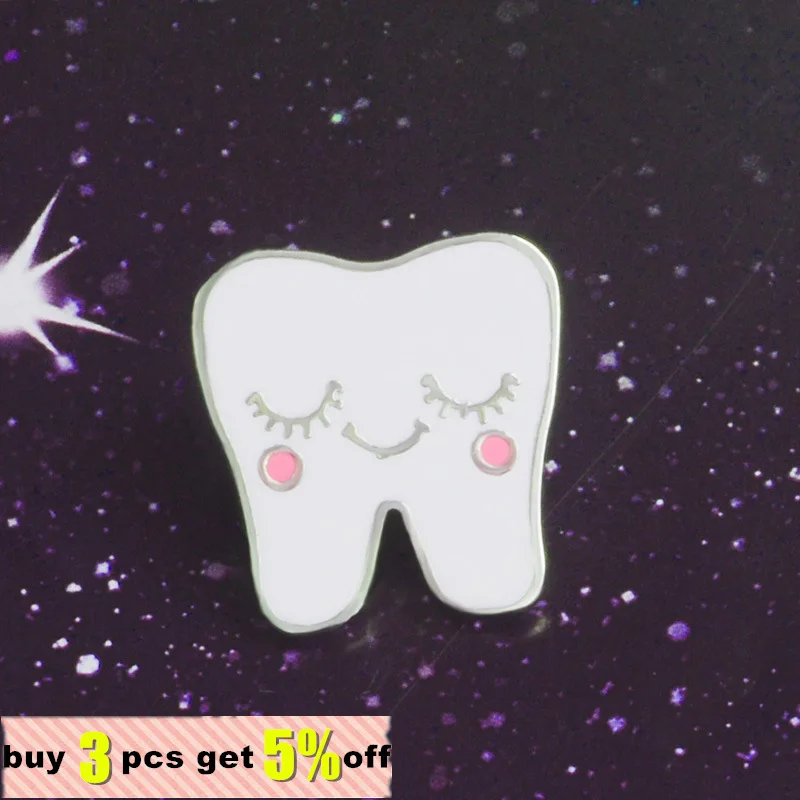 White Cartoon Smile Teeth Custom Enamel Brooche Cute Funny Medical Jewelry Accessories Kids Gifts Knapsack T-shirt Pin Wholesale