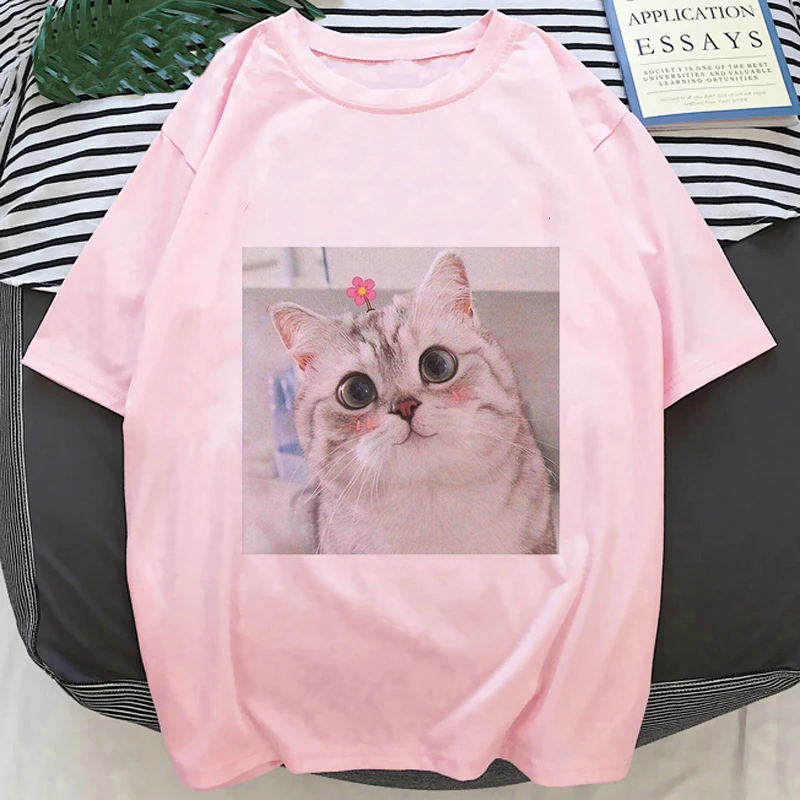 

Kpop Top Cute Cat Love Blouses Print Harajuku Top Women T-shirt Casual ladies basic O-collar Short Sleeved Tshirt Girl,Drop Ship