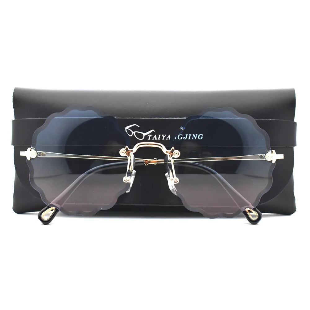 Vintage Rimless Sunglasses Women Fashion Luxury Brand Designer Round Flower Sun Glasses Ladies Retro Outdoor Gradient Shades Top