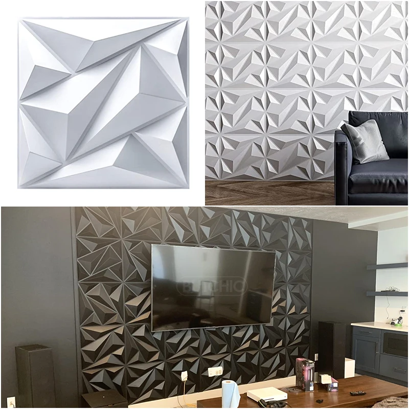 

4pcs 50x50cm Decorative 3D Wall Panels in Diamond Design Matt White Wallpaper Mural Tile-Panel-Mold 90s aesthetic room bathroom