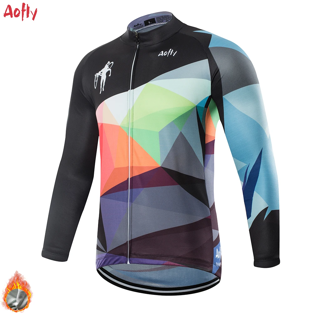 2021 AOFLY Winter Cycling Jersey Set Keep Warm Team Racing Sport Bicycle Jersey Mens Cycling Clothing Long Bike Jersey Maillot L