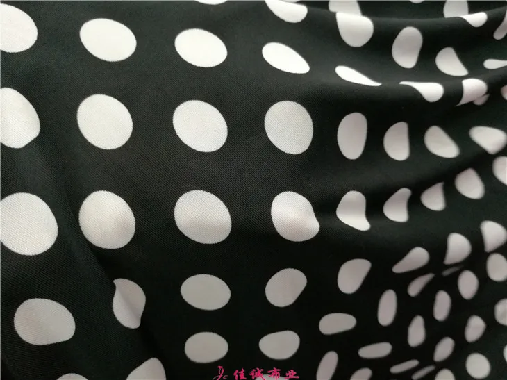 Four Side Elastic Thin  Viscose Fiber Polka Spandex Elastic Dot Printing Fabric for Latin Dance Costume Expansion Skirt Swiming