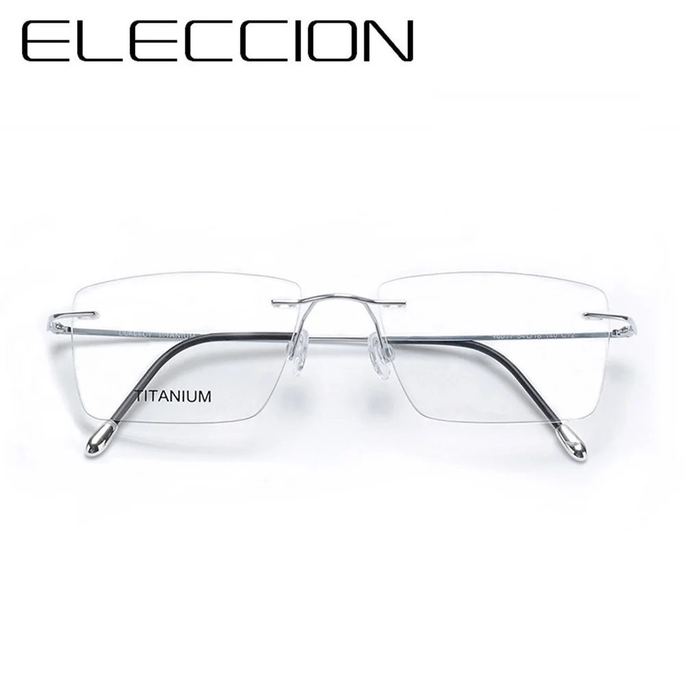 Eleccion Pure Titanium Randloze Bril Mannelijke Bijziendheid Brillen Frames Mannen Optische Frames Vierkante Spektakel Vrouwen