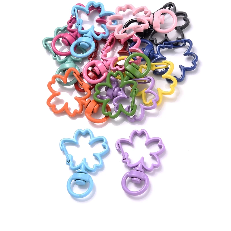 10Pcs 34x24mm Zinc Alloy Keychain Flower Buckle Head Lobster Buckle Special-Shaped Dog Buckle DIY Spray Paint Color Jewelry