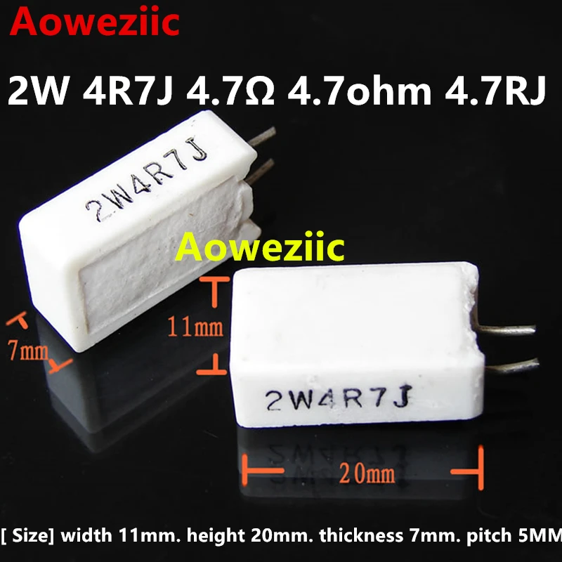 10Pcs RX27-5 Vertical 2W 4.7 ohm de Resistência do Cimento 4.7R 4.7RJ 2W4R7J 2W4.7OHM Cerâmica Resistência precisão 5%