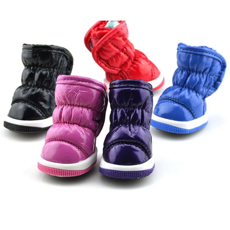 

4 Pcs/Sets Winter Dog Shoes For Small Dogs Warm Fleece Puppy Pet Shoes Waterproof Dog Snow Boots Hot Sell Fashion Pet Shoes