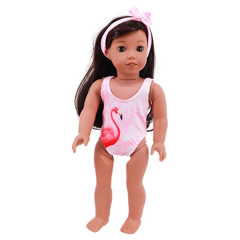 Pakaian Boneka Rok Pink Flamingo Bkini, Jepit Rambut Kelinci, SEPATU untuk 18 Inci Mainan Amerika & Aksesori Boneka Bayi Lahir 43Cm Hadiah Ulang Tahun