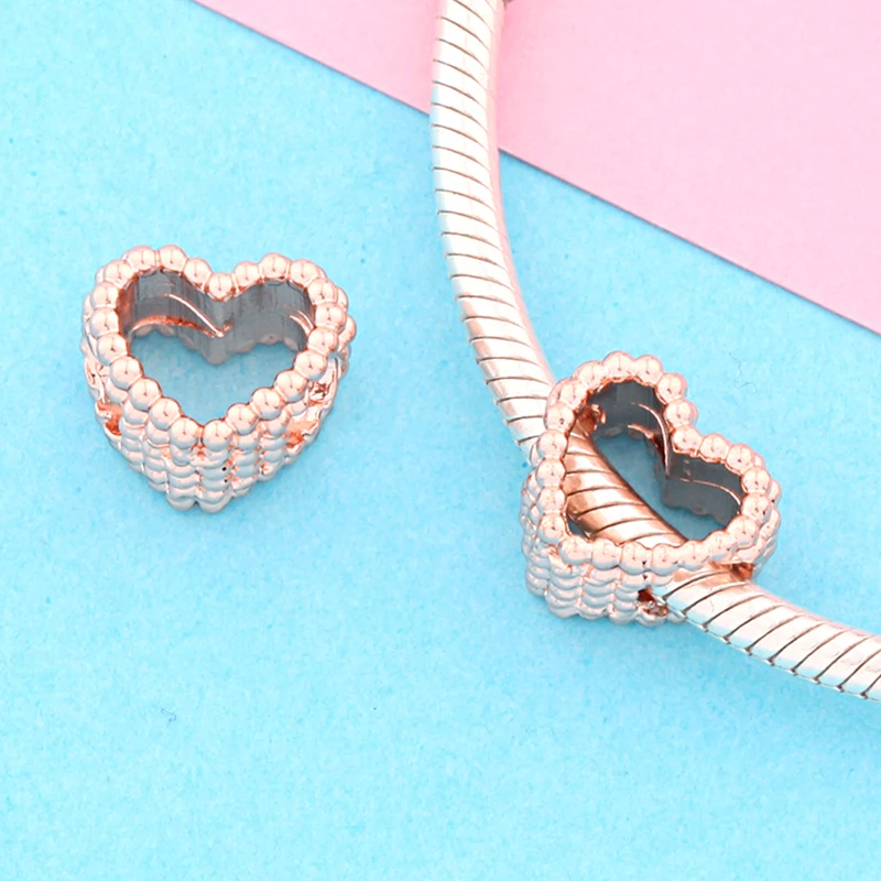 2/5 Pcs Lovely Rose Gold Color Heart Charm for Bracelet Keychain Hollow Out Love Beads for DIY Jewelry Making Accessories