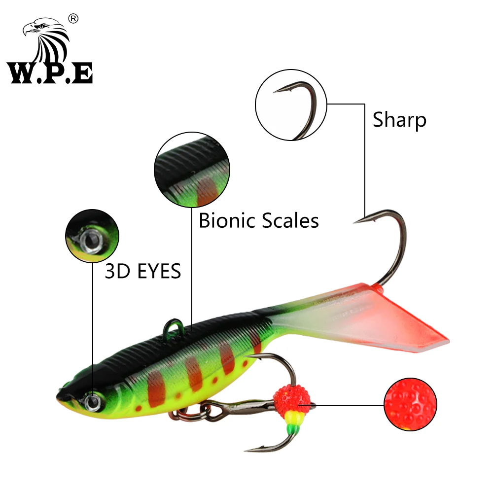 W.P.E Ice Fishing Lure 1pcs 60mm 9g 20colors Hard Lure for Winter Balancer Fishing Tackle Lead Jigging artificial Bait Wobbler