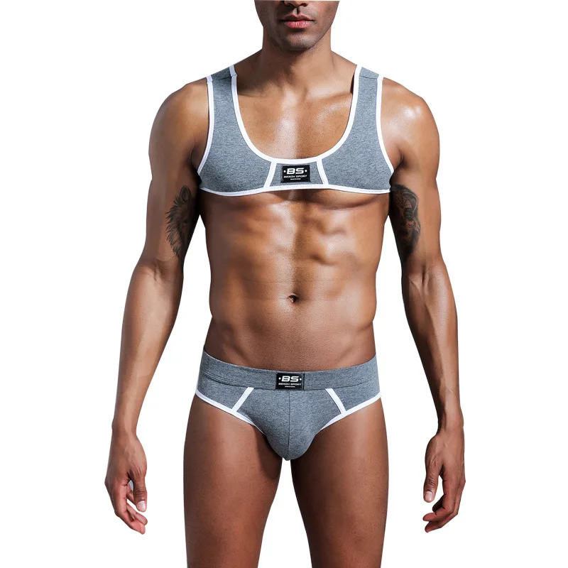 Men Chest Muscle Harness Tops Briefs Undershirts Sport Workout Gym Quick Dry Swimwear Male Underwear Stage Costume Clubwear