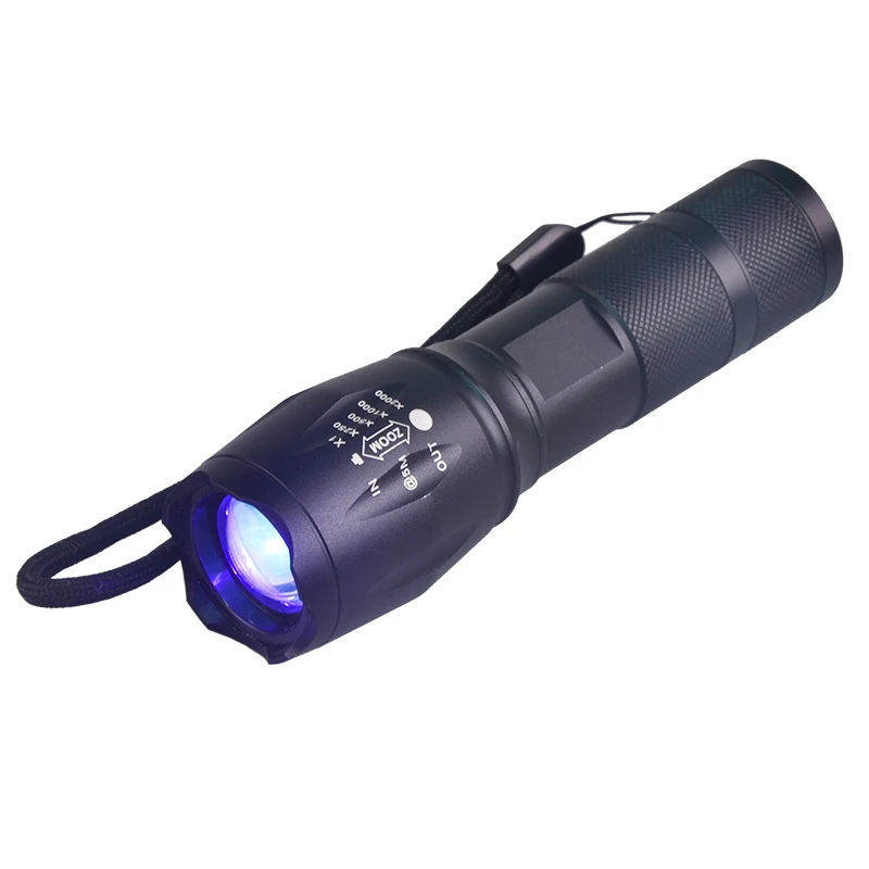 Topcom Powerful 3W LED UV Light 18650 Ultra Violet Flashlight Zoom Black Light Pet Urine Detector Scorpion Hunting Flashlight