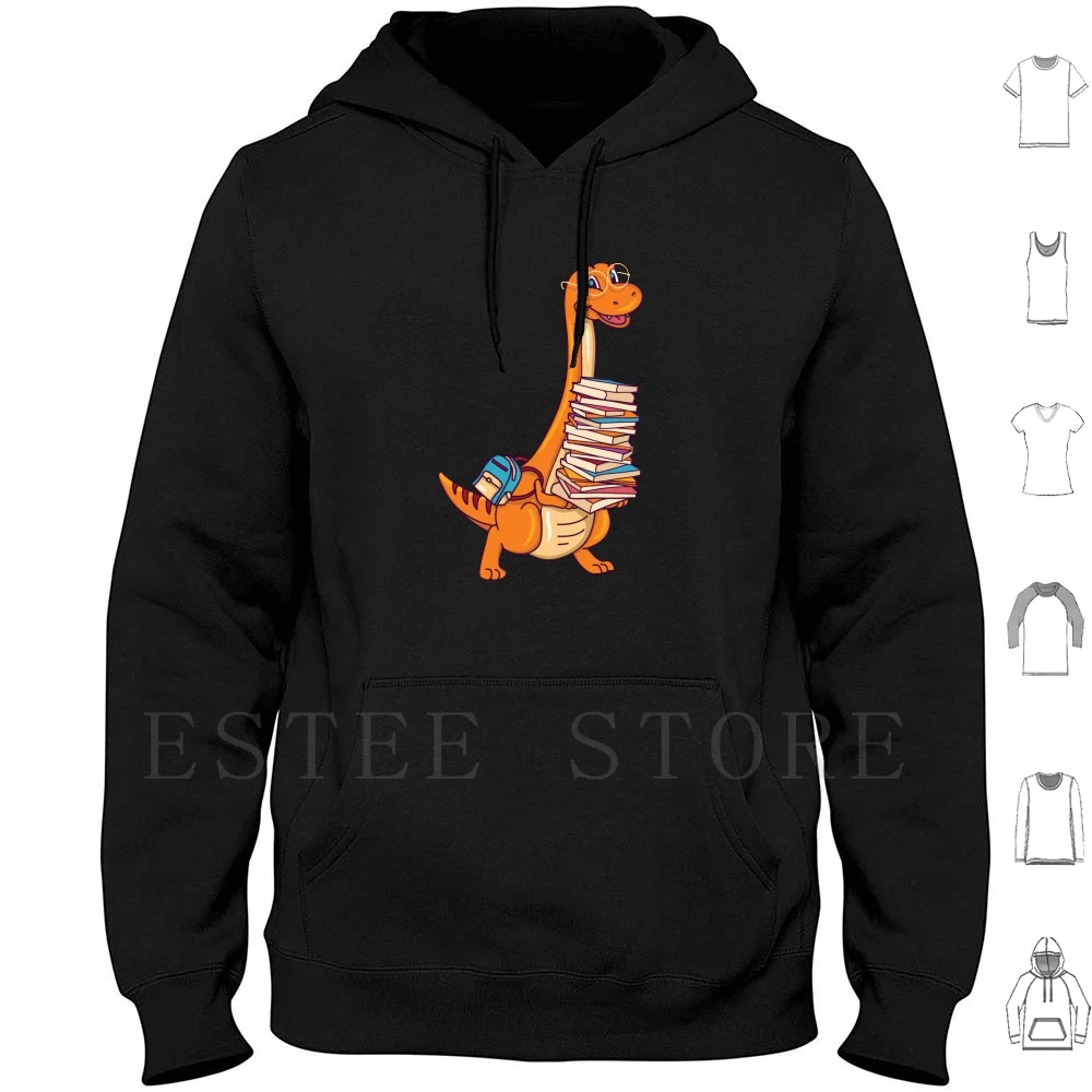 Love Books Love Dinosaurs Gift Product For Readers Hoodie Long Sleeve Books Cute Dinosaur Library Books Dinosaur Reading