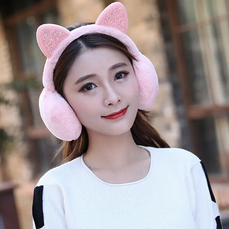 Earmuffs de pele sintética para mulheres, Earmuffs fofos de gato, novidade, macio, quente, moda inverno, fofa