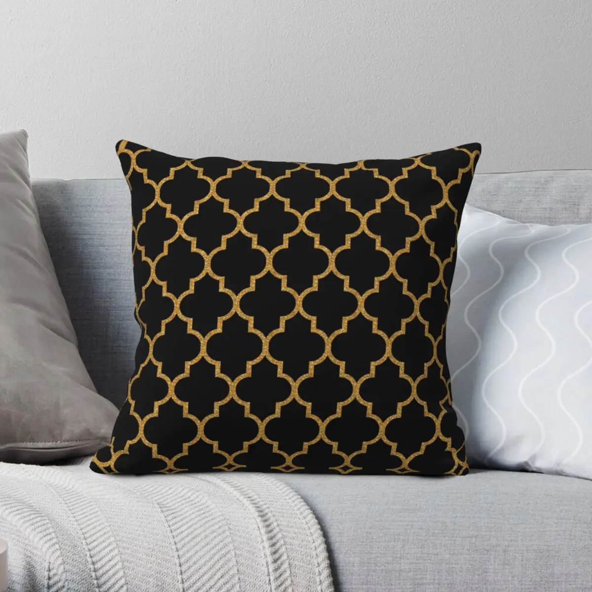 

Black Gold Quatrefoil Square Pillowcase Polyester Linen Velvet Pattern Zip Decor Pillow Case Sofa Cushion Cover