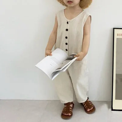 

2020 boy's girl's style cute little button Jumpsuit casual pants